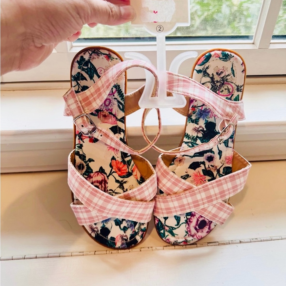Kid Girl’s Plaid Ankle Strap Sandal shoes OLIVIA MILLER Size 2 NWT PINK
